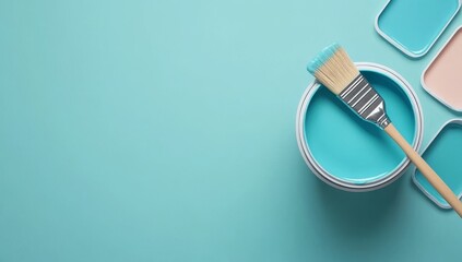 Paint Bucket with Brush and Palettes, Copy Space