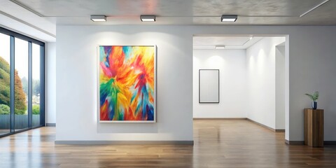 Room with modern abstract poster on white wall