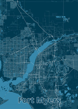 Fort Myers, Florida USA artistic blueprint map poster