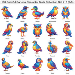 Obraz premium Colorful Cartoon Character Birds Collection Set of 100 Isolated Animals Part 4