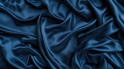 Obraz premium Deep blue silky fabric background with room for creative designs. Elegant banner on flatlay table, suitable for special occasions.