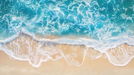 Fototapeta premium Gentle blue ocean waves on sandy beach backdrop.