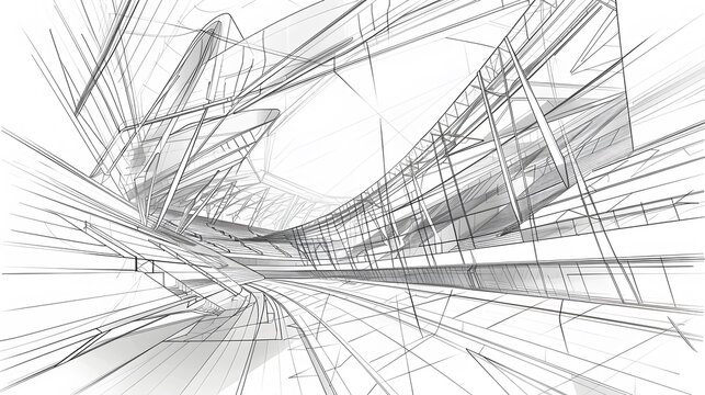 Architectural Sketch of a Modern Building with Glass Facade