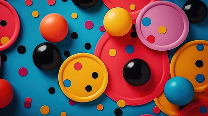 Vibrant and Colorful Abstract Composition with Spheres on Blue Background