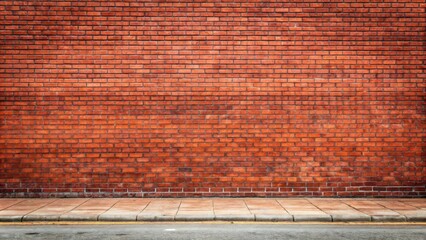 Red brick wall with empty floor sidewalk in urban setting