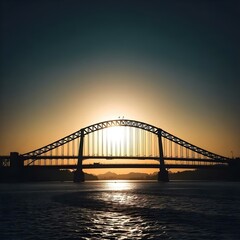 Naklejka premium city harbour bridge at sunset