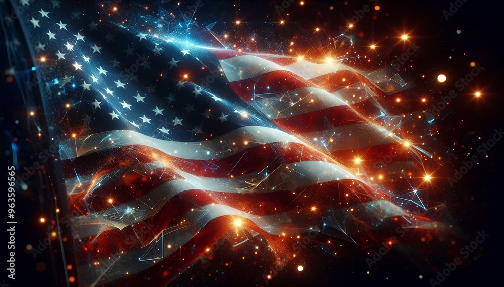 Wall mural An American flag adorned with sparkles and stars, symbolizing patriotism and celebration in a vibrant display