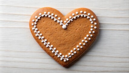 Close up of a gingerbread heart shape cookie with blank space for text