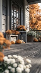 Modern Farmhouse Patio Decor with Wooden Deck and Autumn Decorations