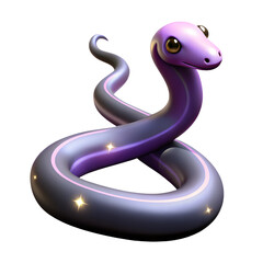 Cute cartoon magic purple snake character 3d icon isolated on the transparent background