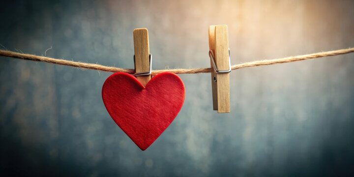 The heart hangs by a string on a clothespin