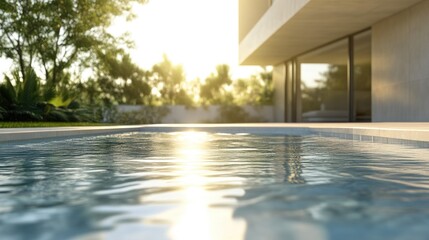 Poolside Shadows and Sunlit Modern House