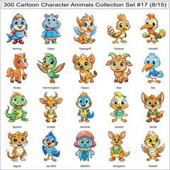 Obraz premium Cartoon Character Animals Collection Set of 300 Isolated Animals Part 8