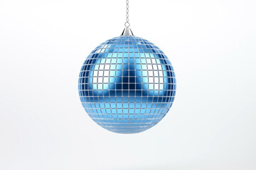 Fototapeta premium disco ball blue color hanging, isolated on white background