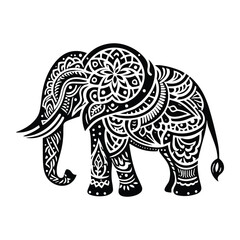 Fototapeta premium Elephant in zentangle art, stencil logo, black and white animal illustration