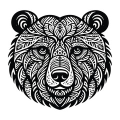 Fototapeta premium grizzly bear in zentangle art, stencil logo, black and white animal illustration