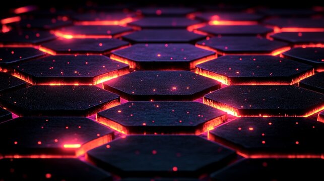Glowing hexagonal pattern with futuristic red energy illuminating dark background