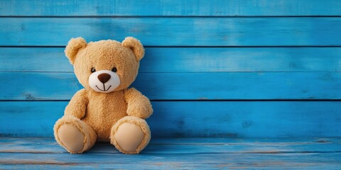 Endearing Bear Close-Up with Blue Wood Background