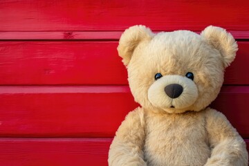 Obraz premium Sweet Bear Close-Up Set Against Rustic Red Wood