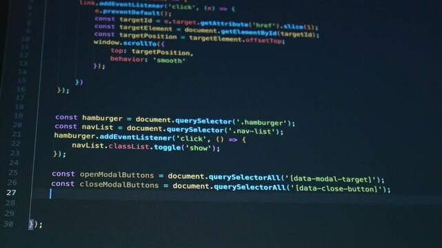 Low-angle close-up of JavaScript coding with Copilot
