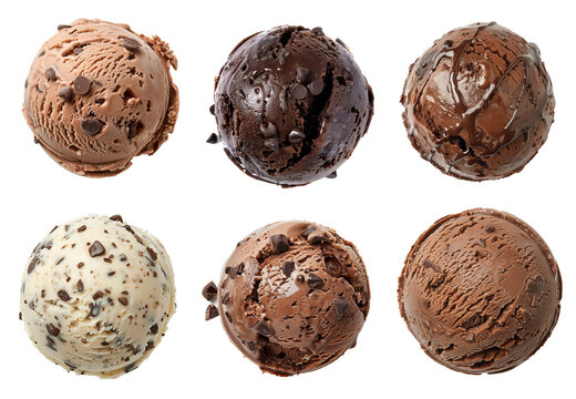 Ice cream chocolate chip collection top view isolated background