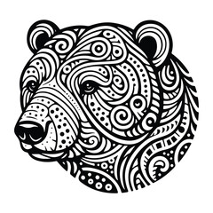 Fototapeta premium Polar bear in zentangle art, stencil logo, black and white animal illustration