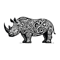 Fototapeta premium Rhinoceros in zentangle art, stencil logo, black and white animal illustration