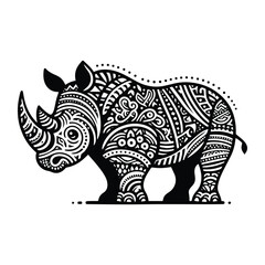 Fototapeta premium Rhinoceros in zentangle art, stencil logo, black and white animal illustration