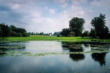 Vintage photograph of an English park over a lake