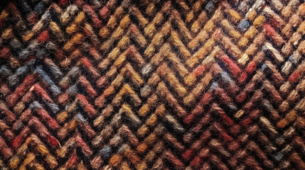 Fototapeta premium Close-up of herringbone woven wool fabric in earthy and warm colors, textured pattern
