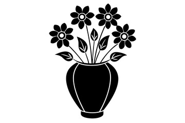 Floral bouquet, flowers in vase. Gorgeous garden rose and wildflowers bunch. Delicate blossoms arrangement. Romantic natural summer decoration. Flat vector silhouette on white background.