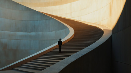 Obraz premium Person walking on the infinite stair without any rail, human on the stairs