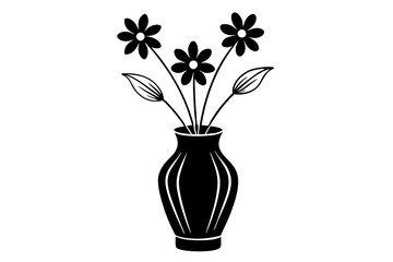 Floral bouquet, flowers in vase. Gorgeous garden rose and wildflowers bunch. Delicate blossoms arrangement. Romantic natural summer decoration. Flat vector silhouette on white background.