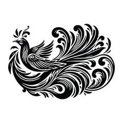 Obraz premium cendrawasih bird with victorian flourish decoration, stencil logo, black and white animal illustration