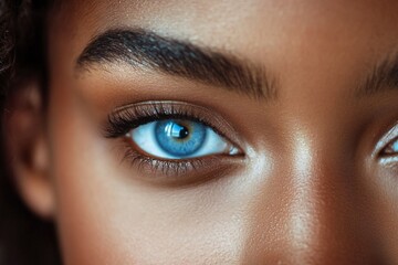 Obraz premium close-up of a african american woman with beautiful blue eyes and a beautiful natural eyebrow