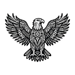 Obraz premium Eagle bird in zentangle art, stencil logo, black and white animal illustration