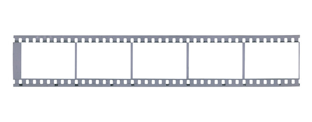 Old piece of black-and-white photographic film showcasing empty frames from a bygone era in photography and film development. Isolated
