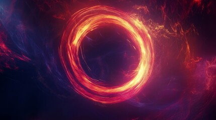 Obraz premium Abstract background with glowing fiery ring and particles on a dark background.