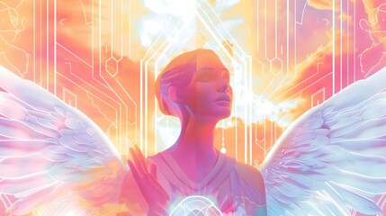 A tarot card featuring an empath, glowing geometric runes, art deco background, white and celestial, vivid colors
