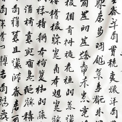 Fototapeta premium A close-up shot of a sheet of paper covered in Chinese characters, revealing the beauty of traditional writing and the intricate strokes of the brush. Generated with AI.