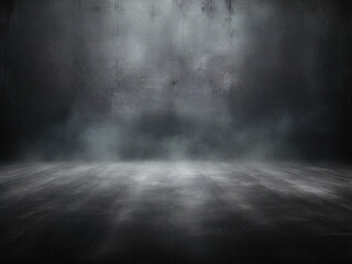 Grunge background with light shining through fog, metallic stage and stone textures dark backdrop