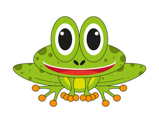 Vector illustration. Funny smiling cartoon frog isolated icon on white background.