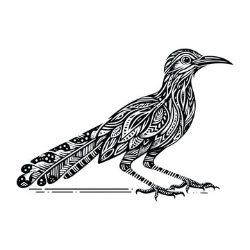 recommend clip art: Roadrunner bird in zentangle art, stencil logo, black and white animal illustration