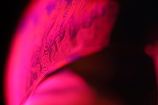 Red reflections of liquid in macro, pink bubbles in macro, connection of bubbles in macro, cell from liquid, molecules connection, fluid art