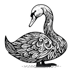 Fototapeta premium Swan bird in zentangle art, stencil logo, black and white animal illustration