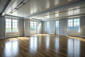 Spacious bright interior with wooden floor