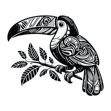 recommend clip art: Toucan bird in zentangle art, stencil logo, black and white animal illustration