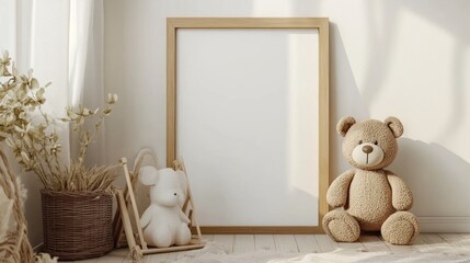 Minimalistic Nursery Interior with a Blank Frame