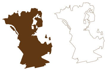Schwerin city (Federal Republic of Germany, Urban district, State of Mecklenburg-Vorpommern, Western Pomerania or West) map vector illustration, scribble sketch Schwerin map