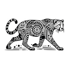Fototapeta premium Cheetah in zentangle art, stencil logo, black and white animal illustration